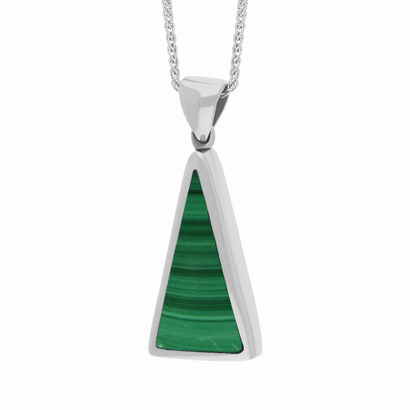 Sterling Silver Whitby Jet Malachite Small Double Sided Triangular Fob Necklace
