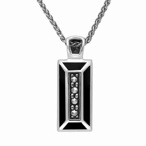 Sterling Silver Whitby Jet Marcasite Oblong Framed Necklace