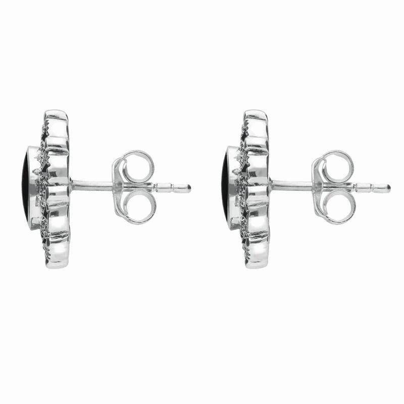 Sterling Silver Whitby Jet Marcasite Round Beaded Two Piece Set