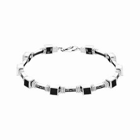 Sterling Silver Whitby Jet Marcasite Square Stone Bracelet