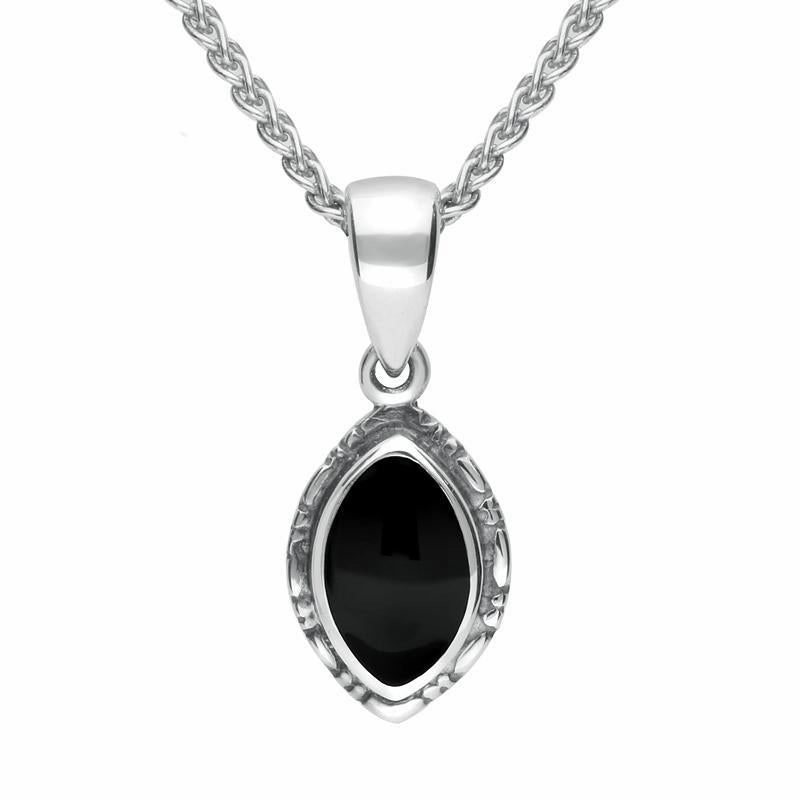 Sterling Silver Whitby Jet Marquise Bead Edge Necklace