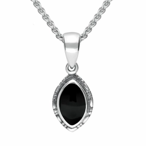Sterling Silver Whitby Jet Marquise Bead Edge Necklace