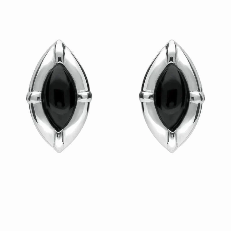 Sterling Silver Whitby Jet Marquise Beaded Edge Two Piece Set