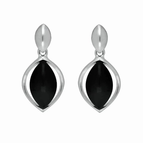 Sterling Silver Whitby Jet Marquise Centre Drop Earrings