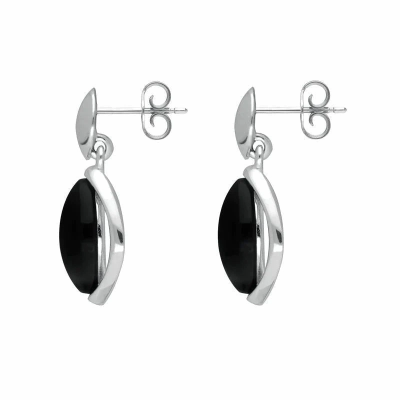 Sterling Silver Whitby Jet Marquise Centre Drop Earrings