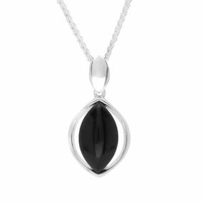 Sterling Silver Whitby Jet Marquise Centre Open Necklace