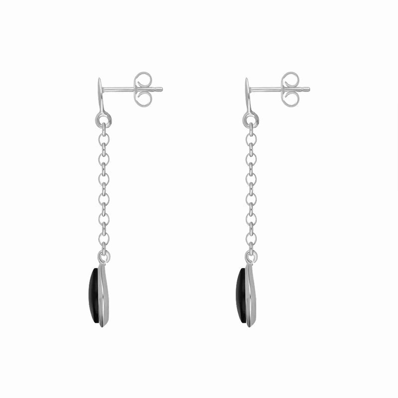 Sterling Silver Whitby Jet Marquise Chain Drop Earrings