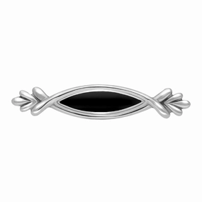 Sterling Silver Whitby Jet Marquise Fleur Brooch