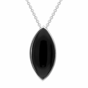 Sterling Silver Whitby Jet Marquise Pendant