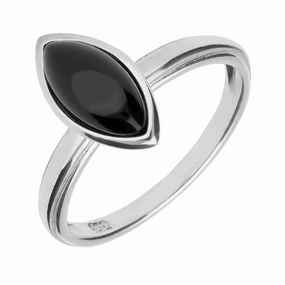 Sterling Silver Whitby Jet Marquise Shaped Ring