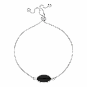 Sterling Silver Whitby Jet Marquise Stone Adjustable Bracelet
