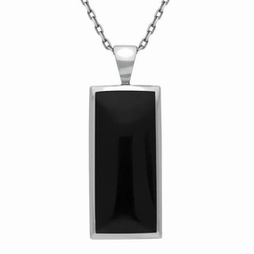 Sterling Silver Whitby Jet Medium Oblong Necklace
