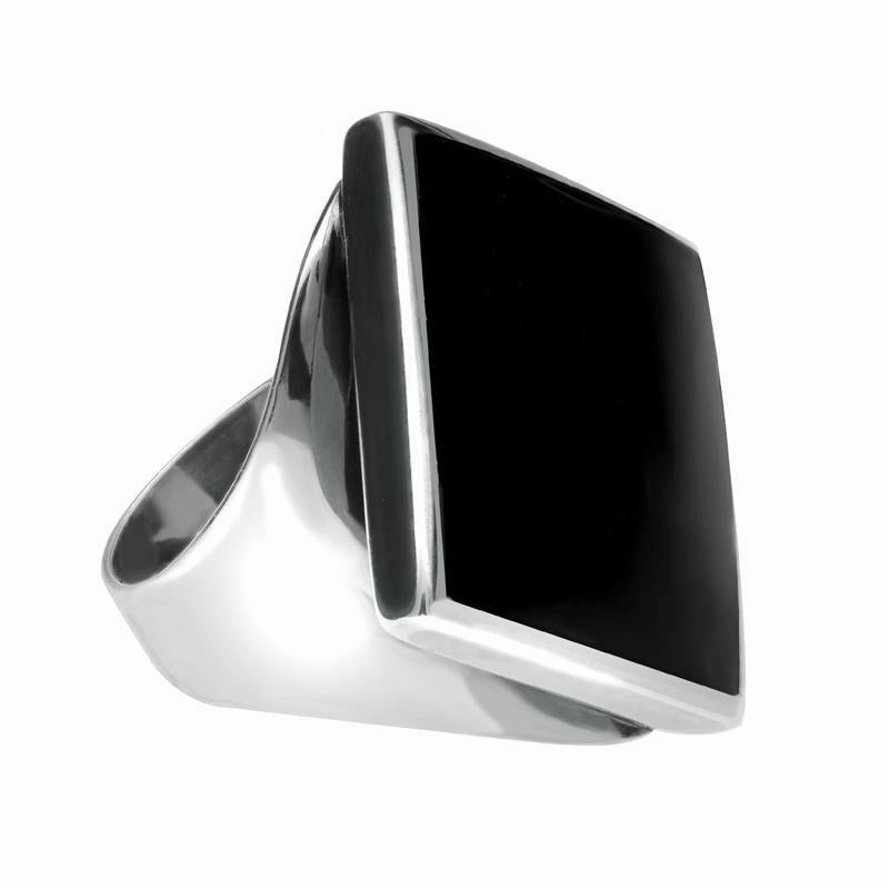 Sterling Silver Whitby Jet Medium Rhombus Ring
