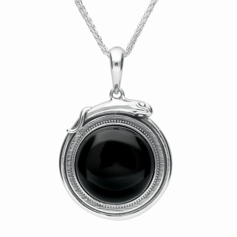 Sterling Silver Whitby Jet Medium Round Snake Edge Necklace