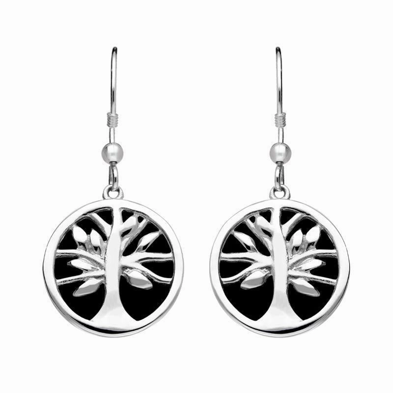 Sterling Silver Whitby Jet Medium Round Tree of Life Two Piece Set