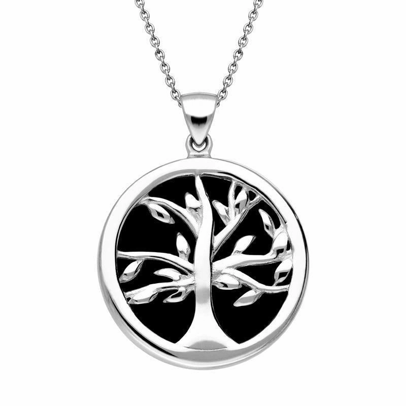 Sterling Silver Whitby Jet Medium Round Tree of Life Two Piece Set