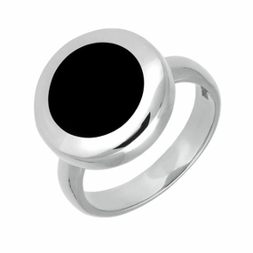 Sterling Silver Whitby Jet Modern Framed Round Ring