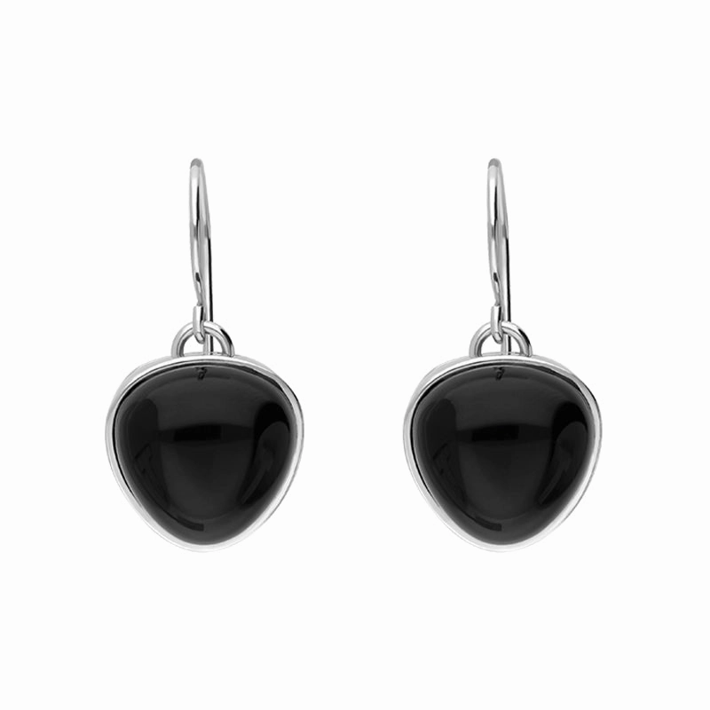 Sterling Silver Whitby Jet Monika Curved Triangle Drop Earrings D