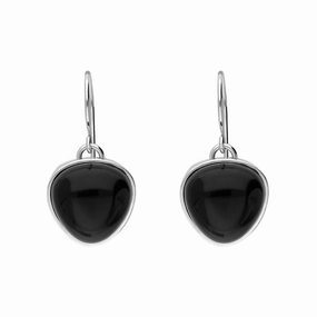 Sterling Silver Whitby Jet Monika Curved Triangle Drop Earrings D