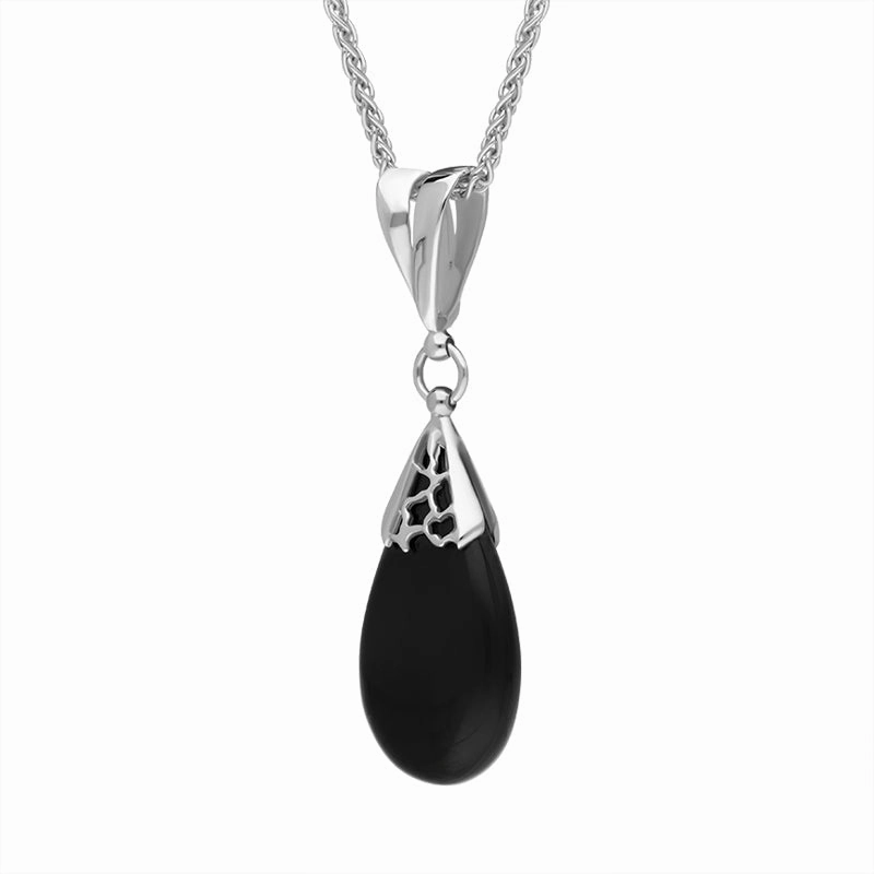 Sterling Silver Whitby Jet Monika Pear Drop Necklace D