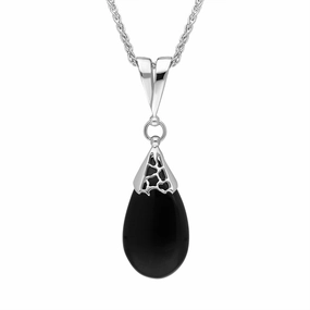 Sterling Silver Whitby Jet Monika Pear Drop Necklace D