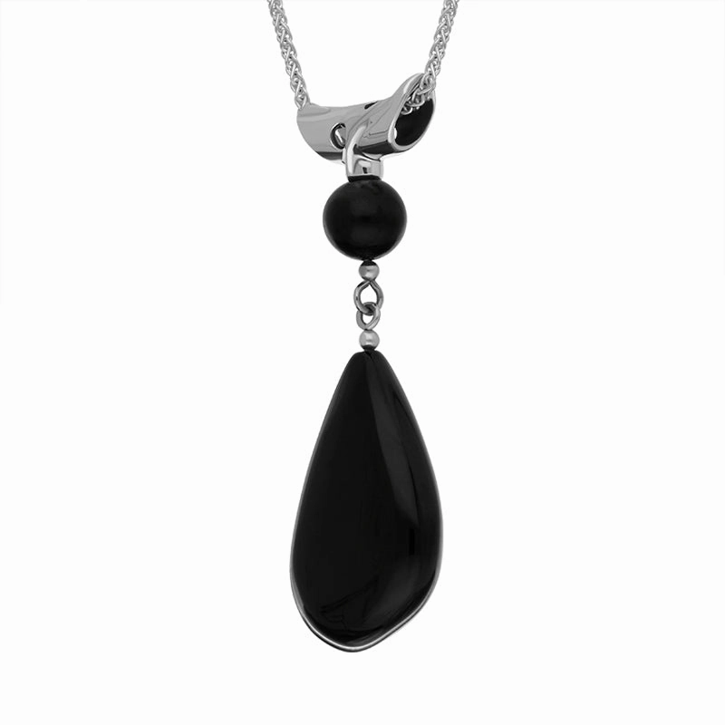Sterling Silver Whitby Jet Monika Tube Bale Abstract Pear Drop Necklace D