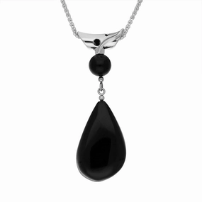 Sterling Silver Whitby Jet Monika Tube Bale Abstract Pear Drop Necklace D