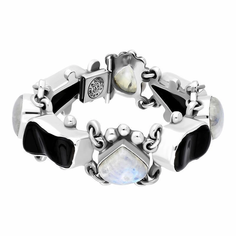 Sterling Silver Whitby Jet Moonstone Pear Abstract Unique Bracelet