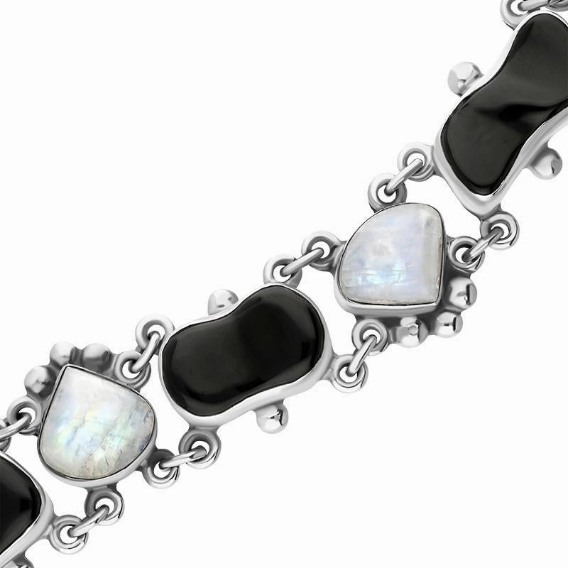Sterling Silver Whitby Jet Moonstone Pear Abstract Unique Bracelet