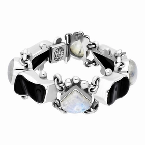 Sterling Silver Whitby Jet Moonstone Pear Abstract Unique Bracelet