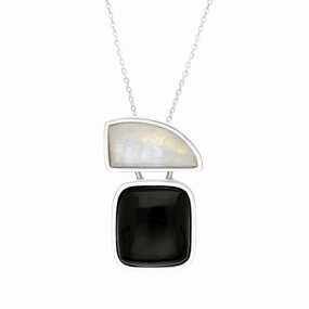 Sterling Silver Whitby Jet Moonstone Sail Cushion Two Stone Necklace D