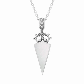 Sterling Silver Whitby Jet Mother Of Pearl Double Sided Scroll Dagger Fob Necklace