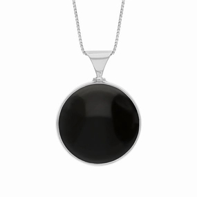 Sterling Silver Whitby Jet Mother of Pearl King's Coronation Hallmark Double Sided Round Necklace D