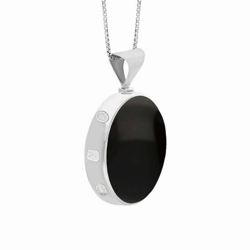 Sterling Silver Whitby Jet Mother of Pearl King's Coronation Hallmark Double Sided Round Necklace D