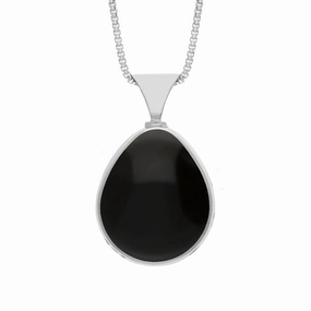 Sterling Silver Whitby Jet Mother of Pearl Queens Jubilee Hallmark Double Sided Pear-shaped Necklace D