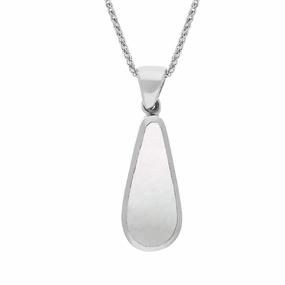 Sterling Silver Whitby Jet Mother Of Pearl Small Double Sided Pear Cut Fob Necklace