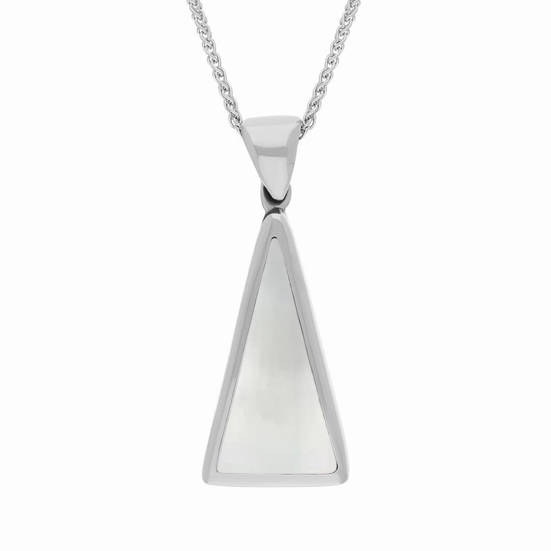 Sterling Silver Whitby Jet Mother Of Pearl Small Double Sided Triangular Fob Necklace