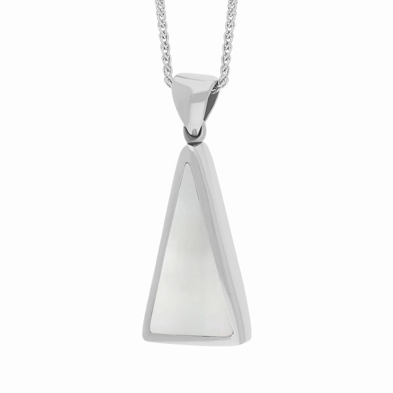 Sterling Silver Whitby Jet Mother Of Pearl Small Double Sided Triangular Fob Necklace