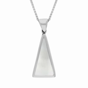 Sterling Silver Whitby Jet Mother Of Pearl Small Double Sided Triangular Fob Necklace