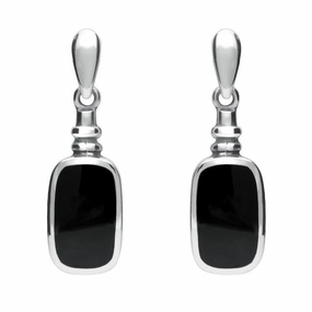 Sterling Silver Whitby Jet Oblong Bottle Top Drop Earrings