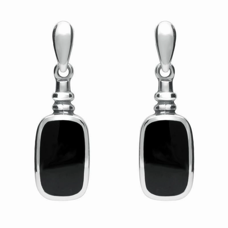 Sterling Silver Whitby Jet Oblong Bottle Top Drop Earrings
