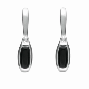 Sterling Silver Whitby Jet Oblong Hinged Drop Earrings