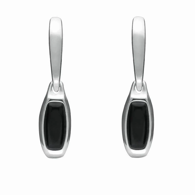 Sterling Silver Whitby Jet Oblong Hinged Drop Earrings