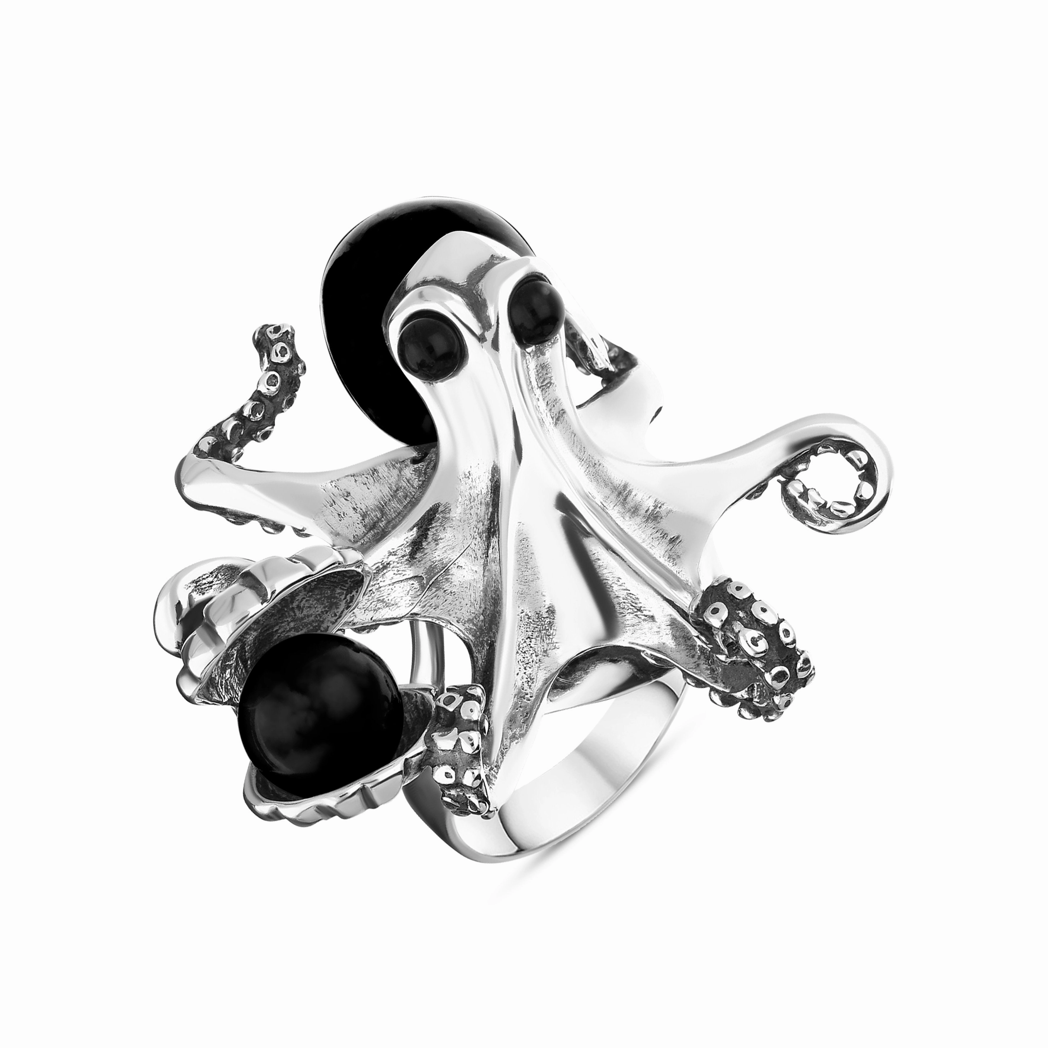 Sterling Silver Whitby Jet Octopus Ring