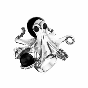 Sterling Silver Whitby Jet Octopus Ring