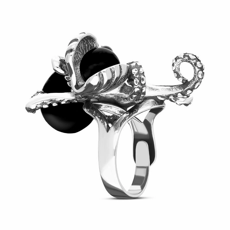 Sterling Silver Whitby Jet Octopus Ring