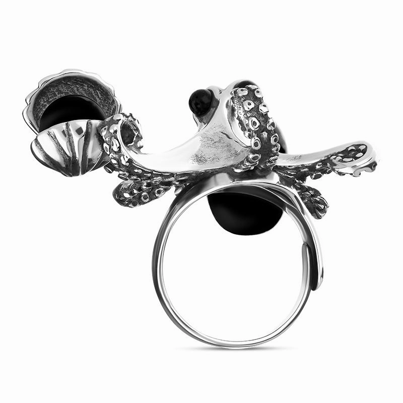 Sterling Silver Whitby Jet Octopus Ring
