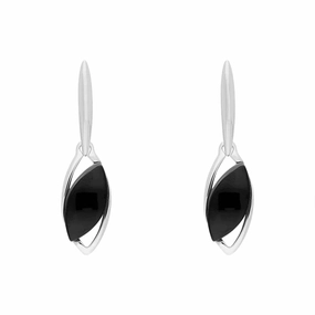 Sterling Silver Whitby Jet Offset Marquise Earrings