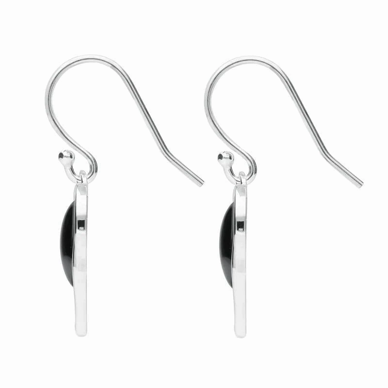 Sterling Silver Whitby Jet Open Heart Twist Hook Earrings