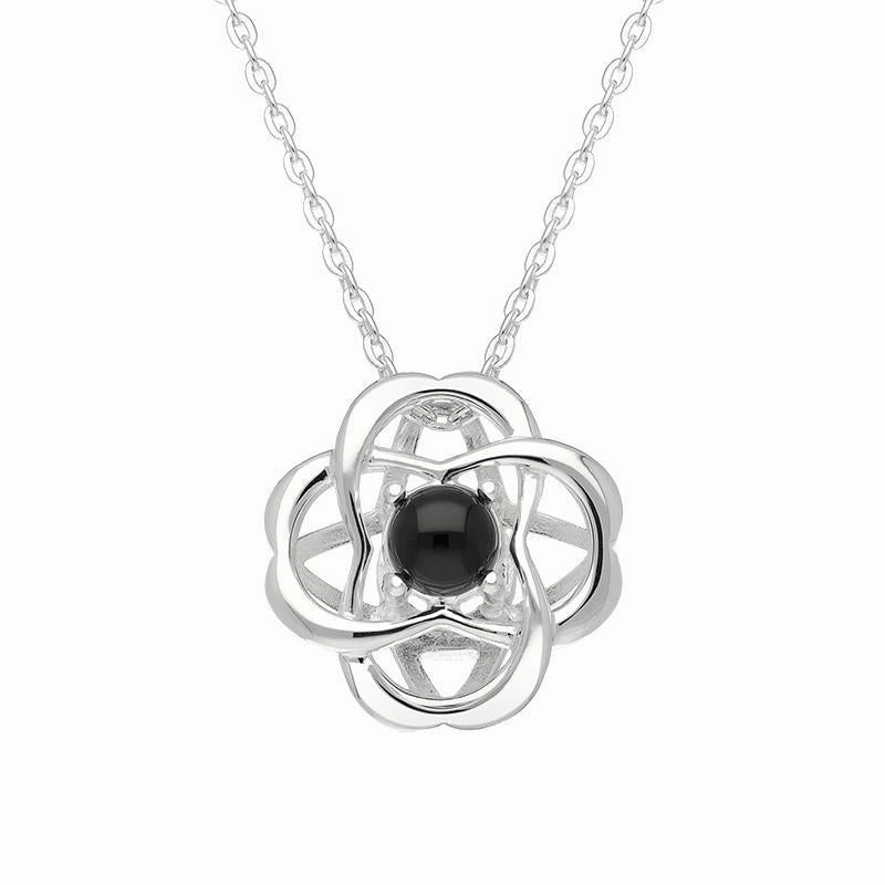 Sterling Silver Whitby Jet Open Round Flower Two Piece Set